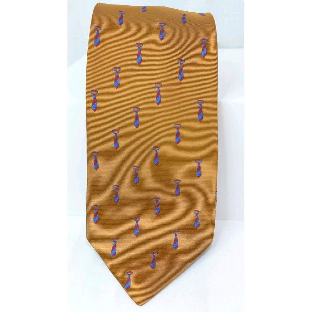 Paul Frederick Gold Repp Tie With Allover Neckties Silk Italy 60"x3.5"